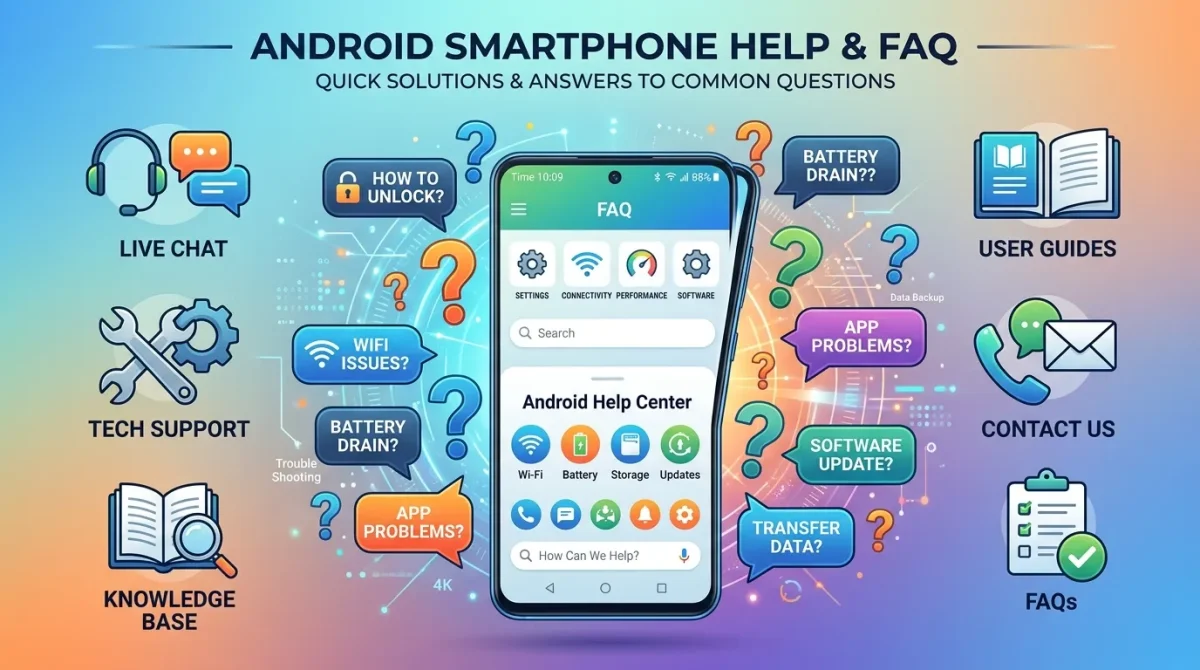 Frequently asked questions about unlocking Android devices with help and support icons